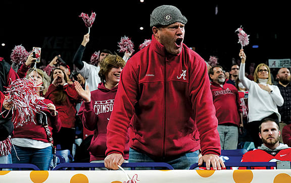 An Alabama fan expresses his feelings at the national title game against Georgia.